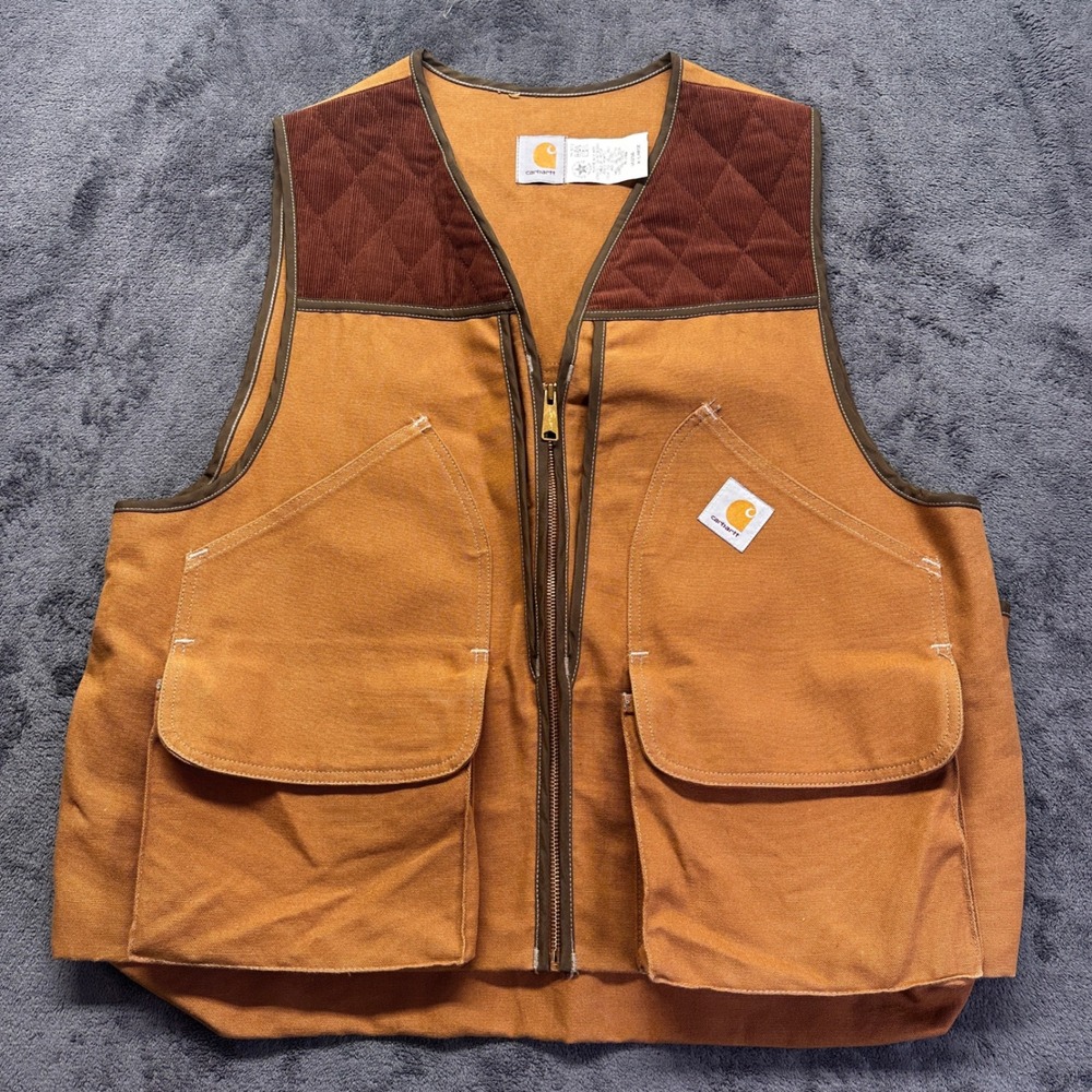 Vintage Carhartt Hunting Shooting Vest Mens XL Duck Canvas Quilted Union Made